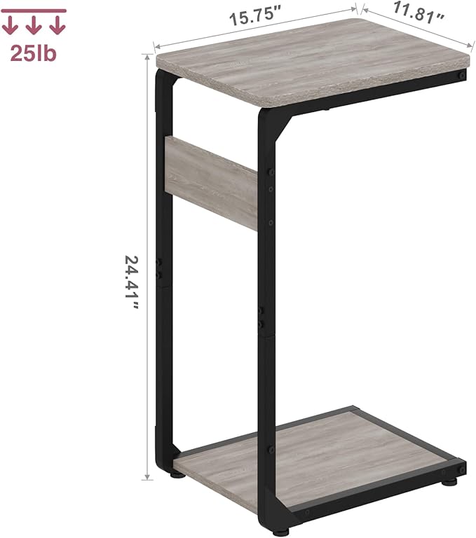 Narrow C-Shaped End Tables, TV Trays Set of 2, Small Side Table for Couch, Sofa Table for Living Room, Bedroom, Bedside ET-YB-GY2