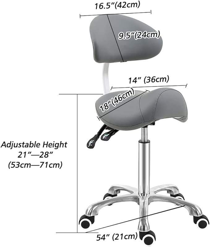 Antlu Saddle Stool Chair with Back Support - Ergonomic Esthetician Seat Saddle Stool for Salon Tattoo Spa Medical Dentist Clinic (with Backrest, Grey)