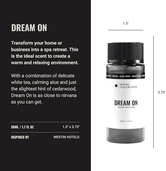 Hotel Collection Diffuser Oil - Dream On - Aromatherapy Essential Fragrance Oil - Bright White Tea, Sweet Vanilla, & Earthy Cedar - 50ML 1.7 Fl oz