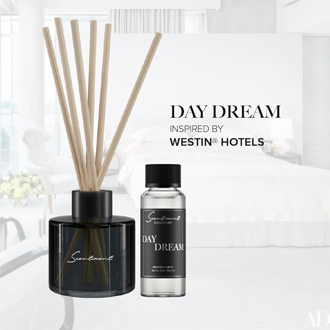 Day Dream Reed Diffuser - Black Glass | 100ml | Long-Lasting Home Fragrance | Includes Reed Sticks & 120ml Day Dream Reed Diffuser Oil