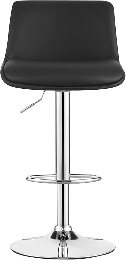 MINCETA Bar Stools,Modern Upholstered Swivel Stool with Back for Bar and Counter Height, Adjustable Height 24" to 34",Set of 2,PU in Black