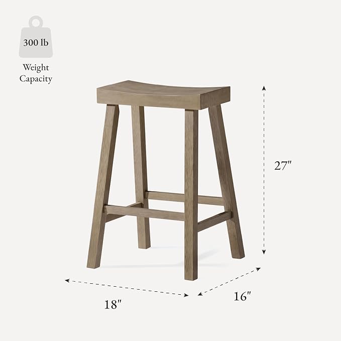 Maven Lane Kitchen Bar Stool, Modern Farmhouse Wood Counter Barstool, Kitchen Island Counterstool, Counter Height Bar Stools for Kitchen, Wide Seat Backless Bar Stools, Vincent 26 Inch, Antiqued Grey