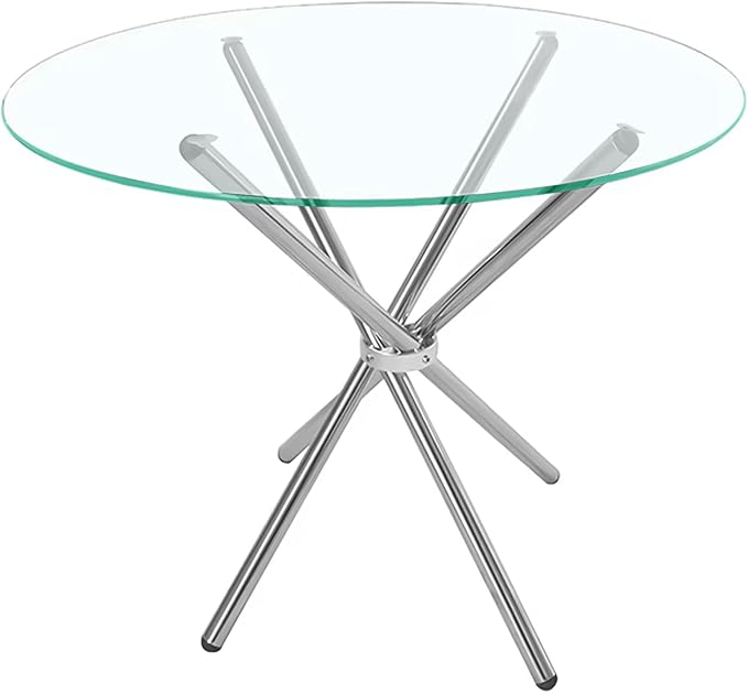 Fab Glass and Mirror 30" Flat Round Hydra Dining Table – Clear 1/2-Inch Thick Glass Top with Chrome Finish Base – Elegant Dining Table for Kitchen or Dining Room