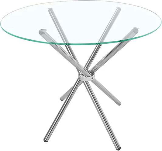 Fab Glass and Mirror 30" Flat Round Hydra Dining Table – Clear 1/2-Inch Thick Glass Top with Chrome Finish Base – Elegant Dining Table for Kitchen or Dining Room