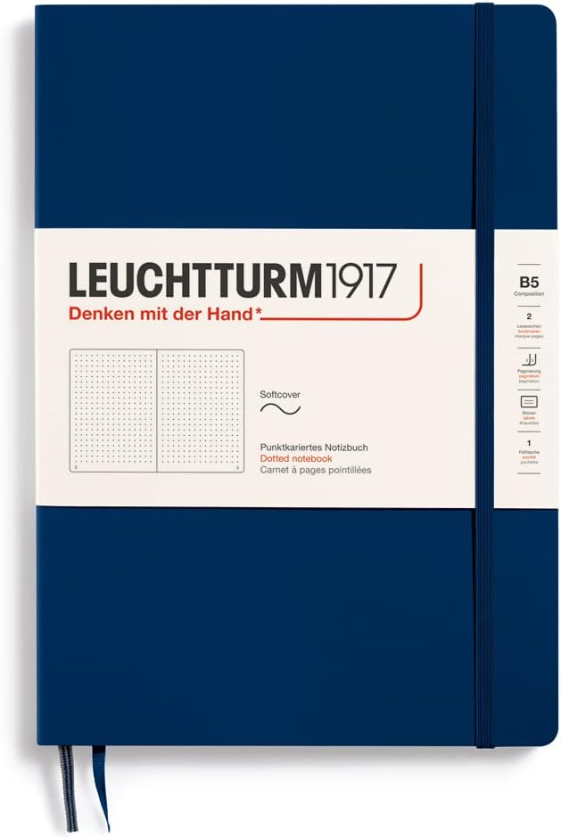 LEUCHTTURM1917 - Notebook Softcover Composition B5-123 Numbered Pages for Writing and Journaling (Dotted, Navy)