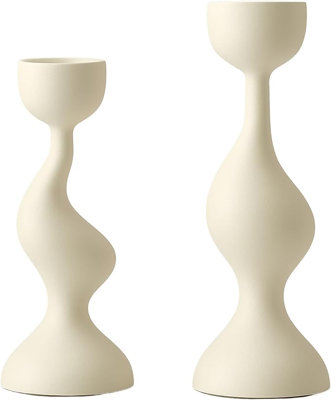 Smtyle Ivory Tapered Candlestick Holders Cast Aluminum Candle Stick Holders Set of 2 for Taper Candles,Home Decor, Dining Table or Mantel