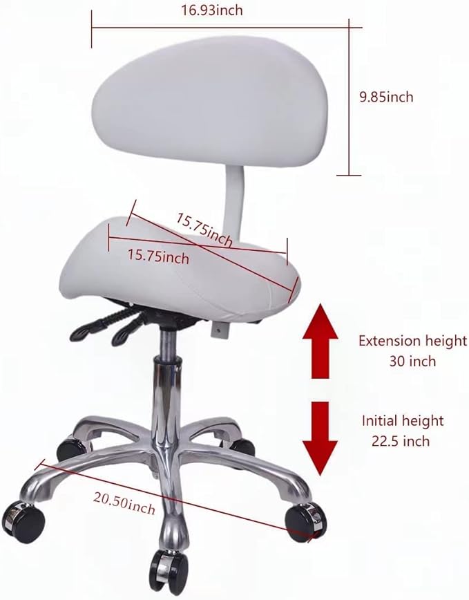 Saddle Stool Chair with Back Rolling Esthetician Seat for Salon Tattoo Shop Spa Facial lash Home Dentist Clinic Esthetician Chair(with Back Support, White)