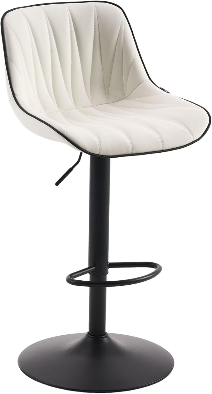 YOUNIKE Bar Stools Set of 2 for Kitchen Island, White Faux Leather Padded Bar Stools, Adjustable Barstools with Back, Modern Tall Bar Stools with 300LBS Support, Counter Height Swivel Bar Chairs
