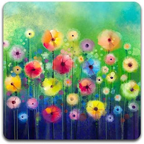 Beautiful Watercolor Flowers Square Coaster Set - Made of Recycled Rubber - Set of 4