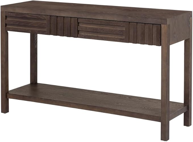 Mid Century Modern Console Table with Ash Veneer,Wood Fluted Entryway Table with Storage Drawers and Shelf for Entryway,Foyer,Living Room (Brown)