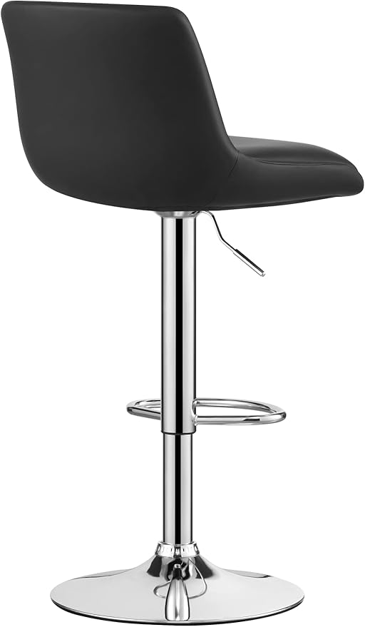 MINCETA Bar Stools,Modern Upholstered Swivel Stool with Back for Bar and Counter Height, Adjustable Height 24" to 34",Set of 2,PU in Black