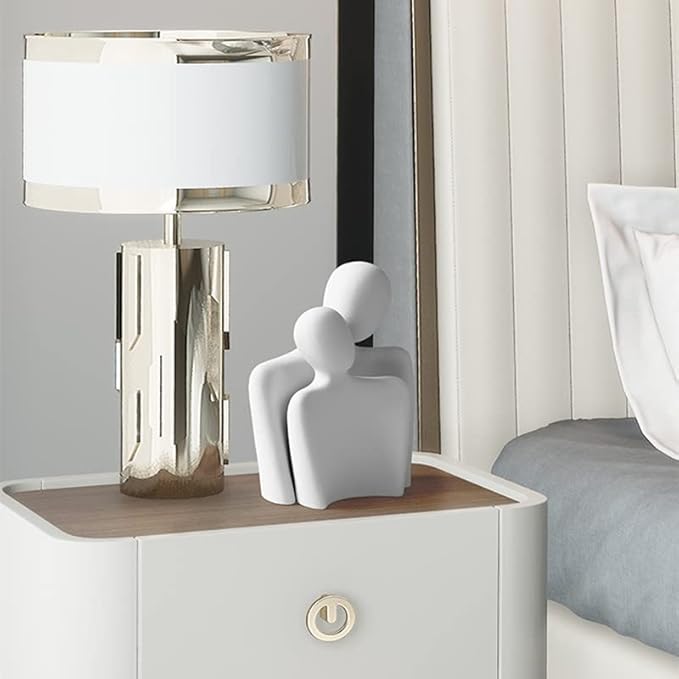 Ceramic Couple Statues for Home Decor, Hugging Couple Figurines, Modern Romantic Love Sculptures for Living Room Bedroom Office Shelf and Table Decor, White