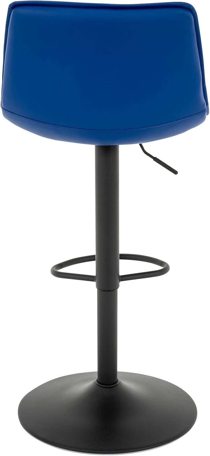 Brage Living Adjustable Bar Stool, Modern PU Leather Swivel Counter Height Barstool with Back, Armless Airlift Curved Bar Chair for Kitchen Dining Cafe, 1 pc (Blue, Black Base)