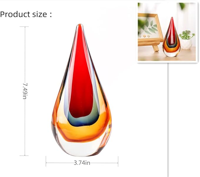 Yao Yuan Hand-Blown Glass Decor - Murano-Style Glass Statue and Figurine, Red