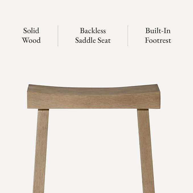 Maven Lane Kitchen Bar Stool, Modern Farmhouse Wood Counter Barstool, Kitchen Island Stool, Counter Height Bar Stools for Kitchen, Wide Seat Backless Bar Stools, Vincent 26", Antiqued Grey, Set of 3