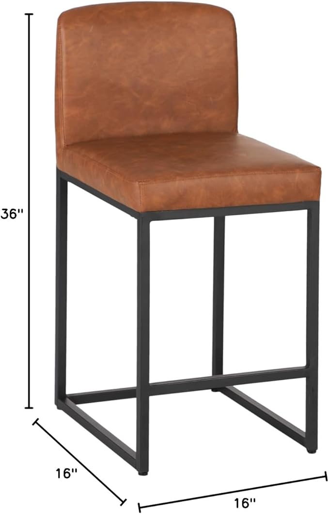 Sophia & William Brown Bar Stools, Counter Height 24" Bar Stools with Back, Modern PU Leather Kitchen Island Bar Chairs,1 Pack