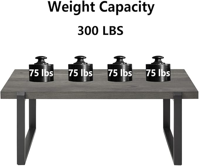 EXCEFUR Modern Coffee Table, Rustic Wood and Metal Center Table, Rectangle Cocktail Tea Table for Living Room, Grey, 44 Inch