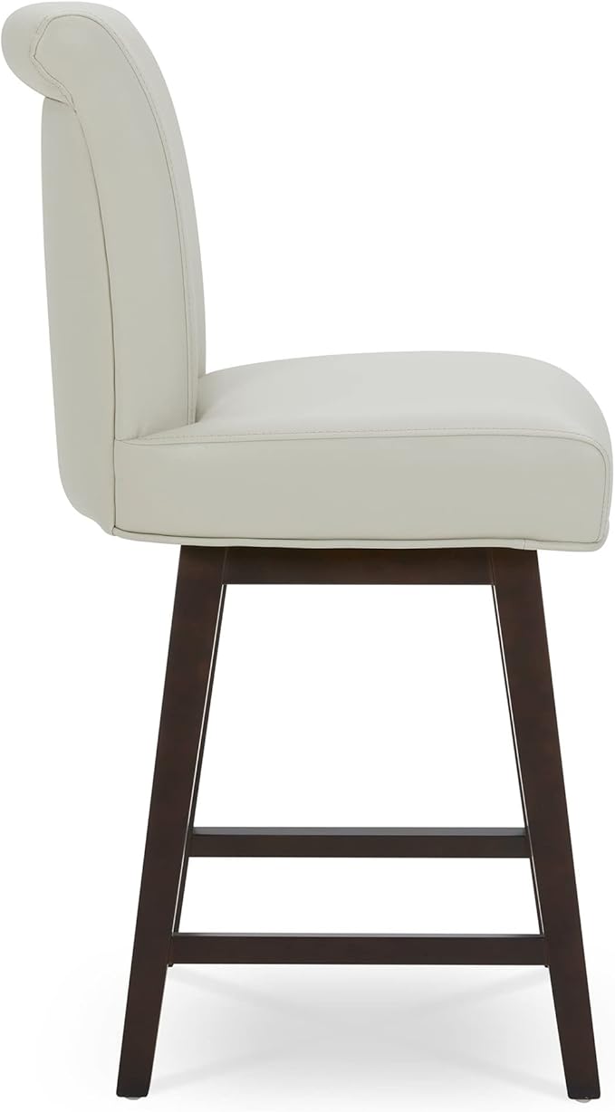 CHITA 26 Inch Counter Height Swivel Bar Stools Set of 2, FSC Certified Modern Upholstered Faux Leather Swivel Barstool Chair with Back, Creamy Grey
