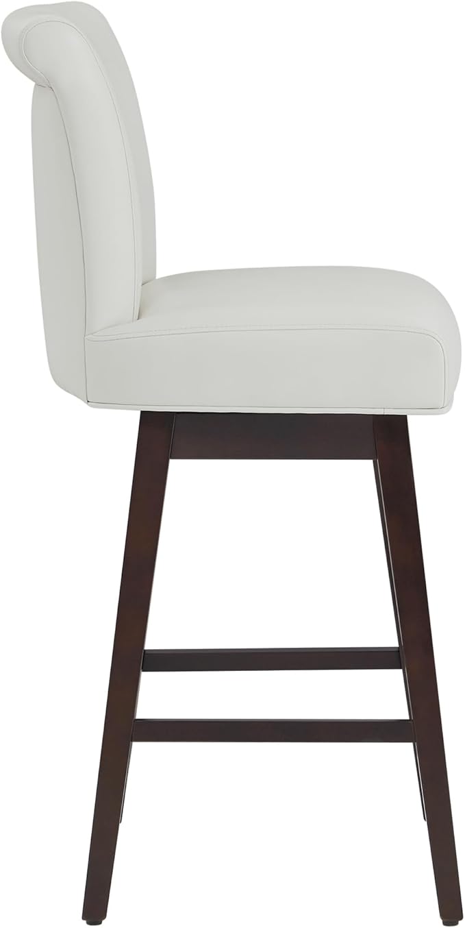 CHITA 30 Inch Counter Height Swivel Bar Stools Set of 2, FSC Certified Modern Upholstered Faux Leather Swivel Barstool Chairs with Back, White