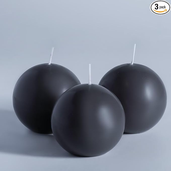 MOZEAL Hand-Poured, 3 Inch Dark Gray Round Ball Candles - Elegant Dark Gray Round Pillar Candles Set of 3, Dripless, Unscented, Smokeless, Ideal for Modern Home Decor.