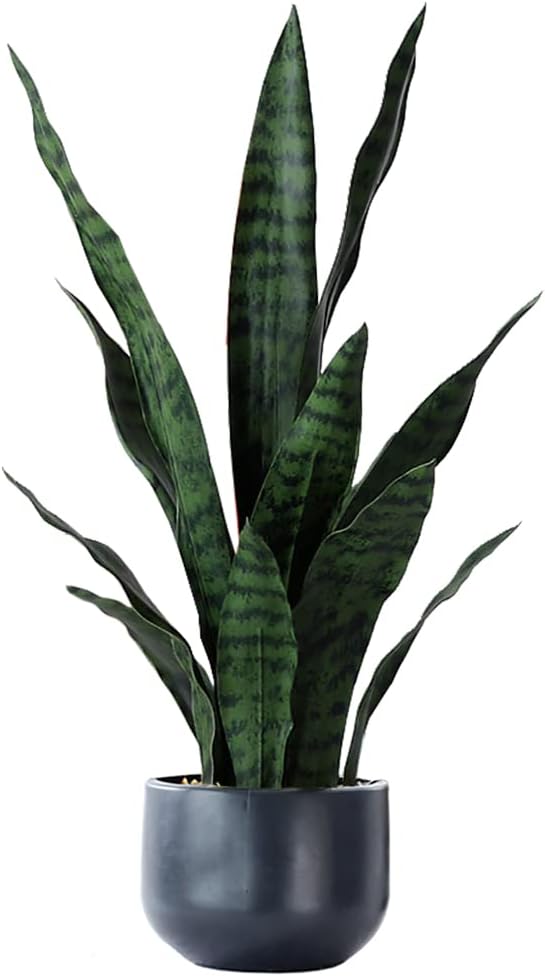 Artificial Plants Sansevieria Snake Plant with Black Plastic Planter Greenery Perfect Faux Agave Fake Plants in Pot for Home Office Indoor and Outdoo Décor (22" Green)