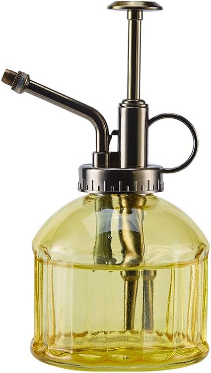 Glass Plant Mister Spray Bottle, 6.5" Tall Vintage Plant Spritzer Sprayer Mister, Succulent Watering Bottle with Top Pump, Small Glass Watering Can for Indoor Outdoor Houseplant - Yellow