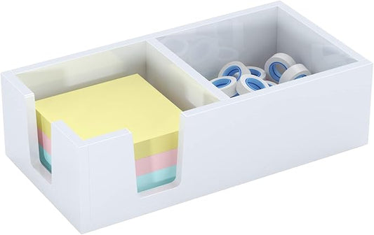 Acrylic Sticky Note Holder, Self-Stick Note Pad Holder W/O Pads - Note Dispenser Memo Pad Holder Desk Organizer for School Office Home (3''x3'' 2IN1 White)