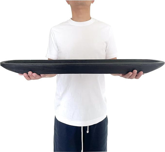 Wooden Dough Bowl Decor, Vintage Wooden Bowl Hand Carved Home Decor for Dining Table Center, Living Room, Kitchen Decor. (30inch black)