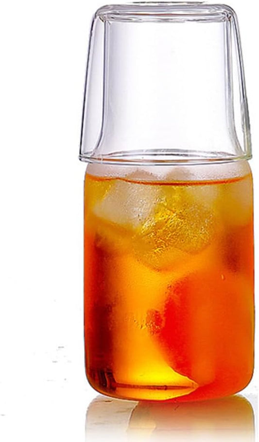 12oz/360ml Small Bedside Water Carafe Set with Tumbler Glass for Nightstand - Clear Small Glass Carafe with Cup for Bedroom, Night Water Decanter for Water, Juice, Milk & Mouthwash