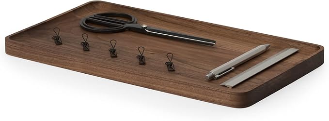 Oakywood Handcrafted Wooden Catchall Tray - Wooden Desk Organiser - Made in The EU - Natural Wood Desktop Storage - Customizable in 3 Sizes - Natural Walnut - 36x20 cm (14.1"x7.9")