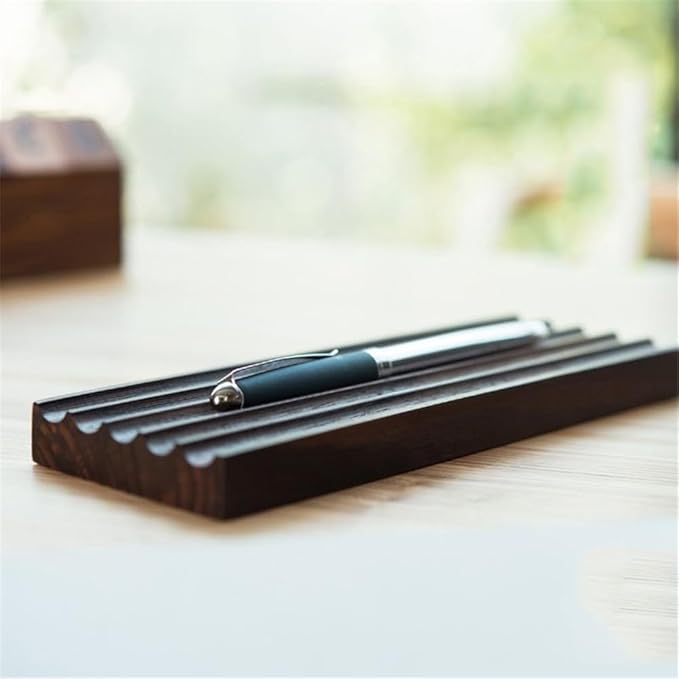 Pen Holder Wave Pen Tray Wooden Desk Organizer,Pencil Holder,Fountain Tray,Pencil Organizer for Desk (Walnut)