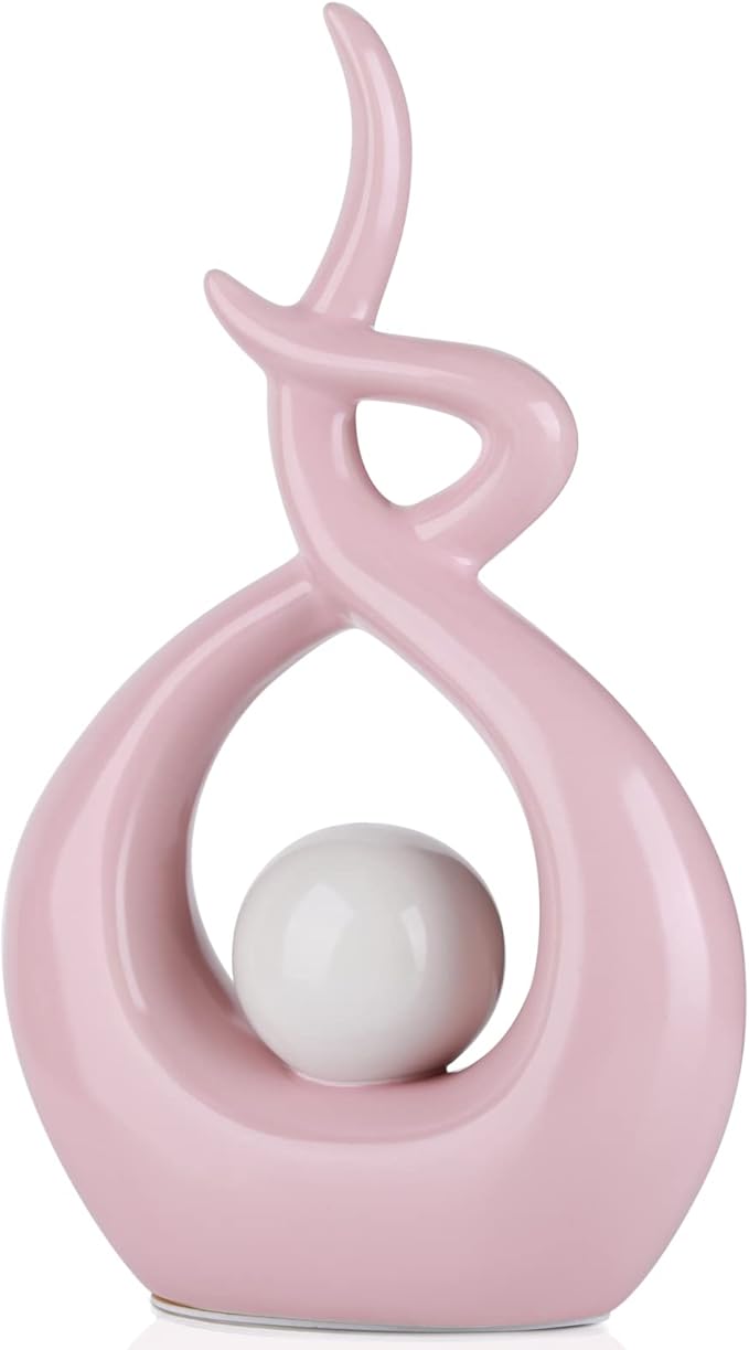 Pink White Modern Sculpture Table Decorations, Ceramic Knick Knacks Statues for Living Room Decor, Tv Stand and Desk Decor, Suitable for Coffee Tables and Shelf Decorations, Great Gift Idea
