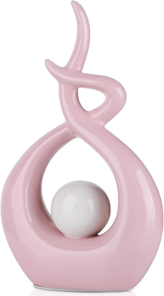 Pink White Modern Sculpture Table Decorations, Ceramic Knick Knacks Statues for Living Room Decor, Tv Stand and Desk Decor, Suitable for Coffee Tables and Shelf Decorations, Great Gift Idea