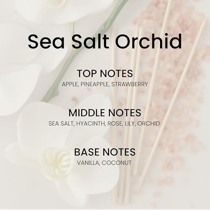 Sea Salt Orchid Reed Diffuser Set - Luxury Fragrance Reed Diffusers for Home, Office & Bathroom Décor -Long Lasting Scent Sticks Diffuser with Non-Toxic Oils (5.63 oz)
