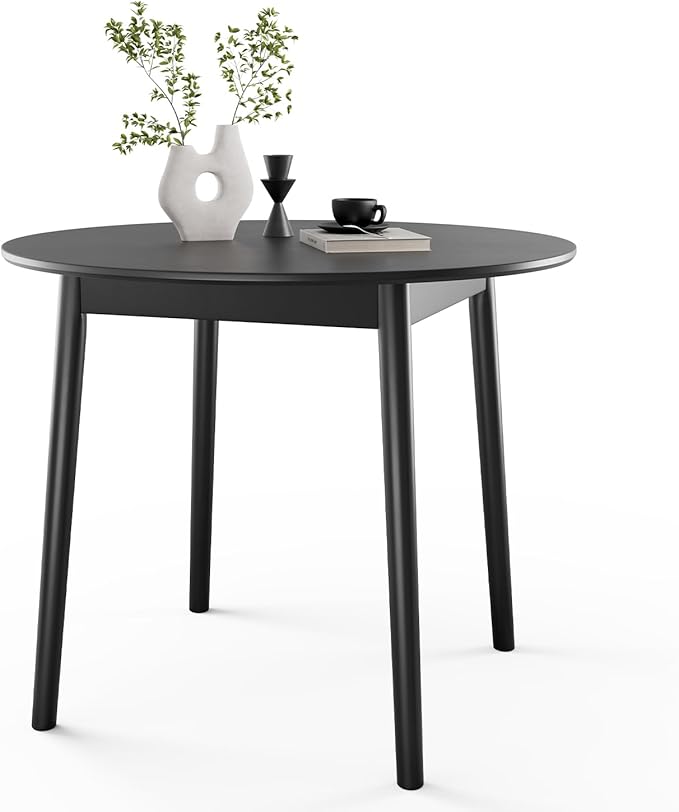 DELAVIN 31.5" Solid Wood Round Dining Table for 4, Mid Century Small Kitchen Table for 2-4, Modern Office Table for Living Room, Dining Room, Dinette, Easy Assembly, Space Saving, Black