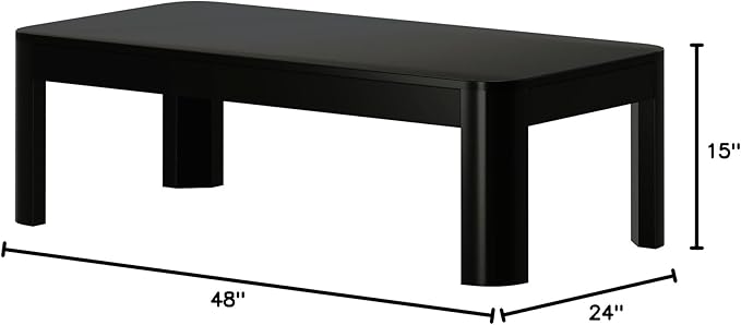 Plank+Beam Modern Rounded Coffee Table, 48 Inch, Solid Wood Contemporary Center Table for Living Room, Rectangle Tea Table, Black