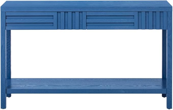 Mid Century Modern Console Table with Ash Veneer,Wood Fluted Entryway Table with Storage Drawers and Shelf for Entryway,Foyer,Living Room (Navy Blue)