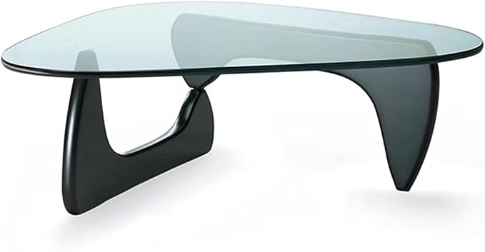 EASYSOUL Modern Glass Coffee Table, 44.88" D x 32.28" W x 15.75" H, Abstract Round Tea Tables for Living Room Home Office Industrial Cocktail Tables (Black-Clear Glass, 44.88")