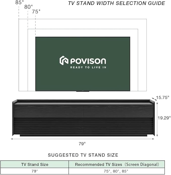 POVISON Fully-Assembled Mid Century Modern TV Stand, 78.74" Wood Media Console with Adjustable LED Light, Entertainment Center with Storage for Living Room