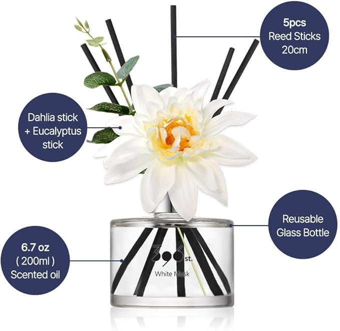 396 st. Dahlia Flower Reed Diffuser, Red Rose, 200ml(6.7oz) / Reed Diffuser Sets, Home Fragrance, Scented Oils, Home & Bathroom Décor