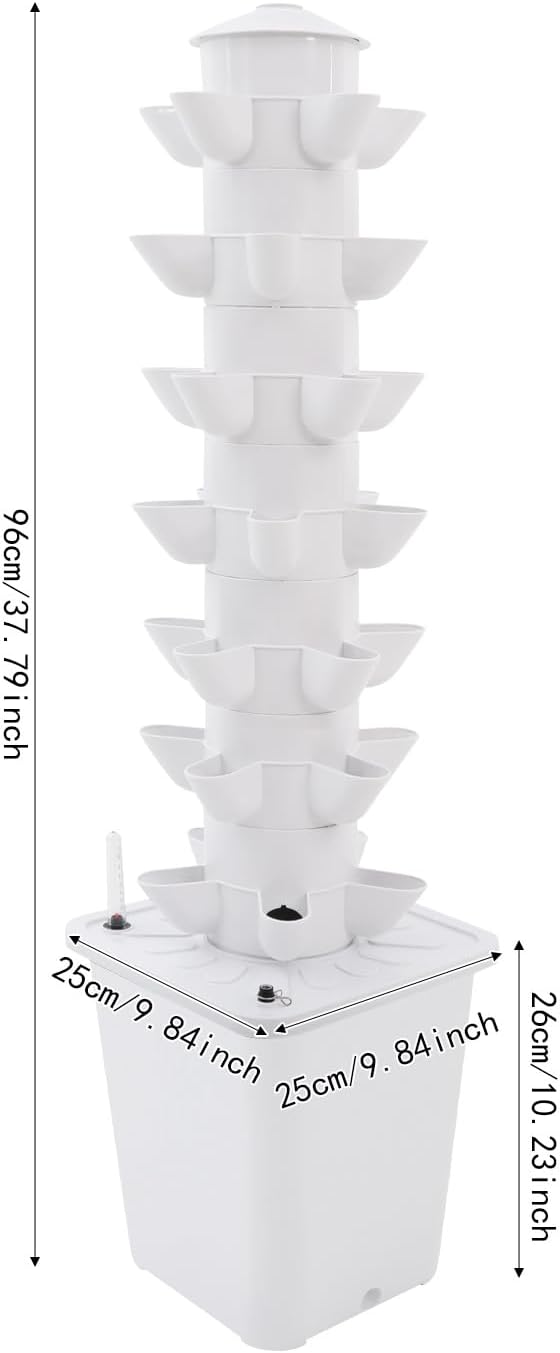 7-Tier Hydroponic Growing Tower, 35-Plant Indoor Gardening System w/Automatic Water Circulation, Vertical Aeroponic Tower Garden for Herbs, Vegetables, Fruits (White, 35-Plants)