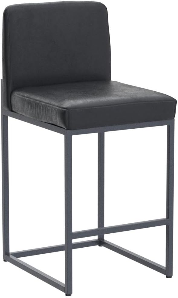 ALPHA HOME Counter Height Bar Stools, 24” Kitchen Counter Stools Set of 2, Pu Leather Kitchen Modern Bar Chairs with Back&Footrest, Sturdy Chromed Metal Steel Frame, Black