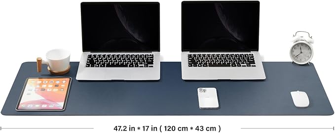 Large Cork Desk Mat - 47.2"x 17" Desk Pad for Office and Home - Ideal for Large Mouse Pad and Desk Mats on Top of Desks(Dark Blue)