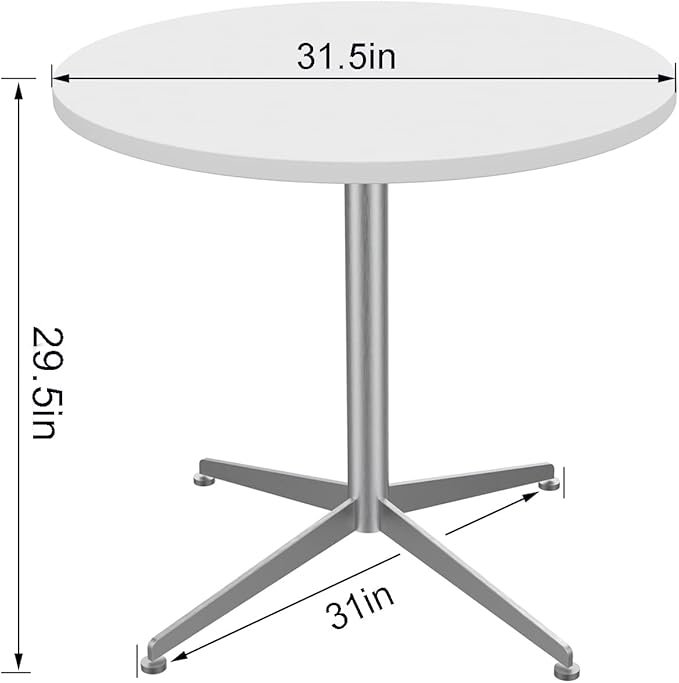 White Dining Table Round Small Office Table Conference Table Coffee Meeting Table w/Stainless Steel X-Shaped Pedestal for Office Boardroom Kitchen Living Room 31.5 inch
