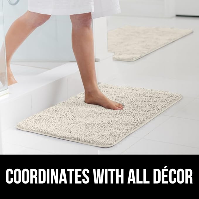 GORILLA GRIP Bath Rug Mat 48x17, Thick Soft Absorbent Chenille, Quick Dry Microfiber Mats, Rubber Backing Washable Shower Floor Rugs, Bathmat Runner, US Designed Bathroom Home Decor Accessories Ivory