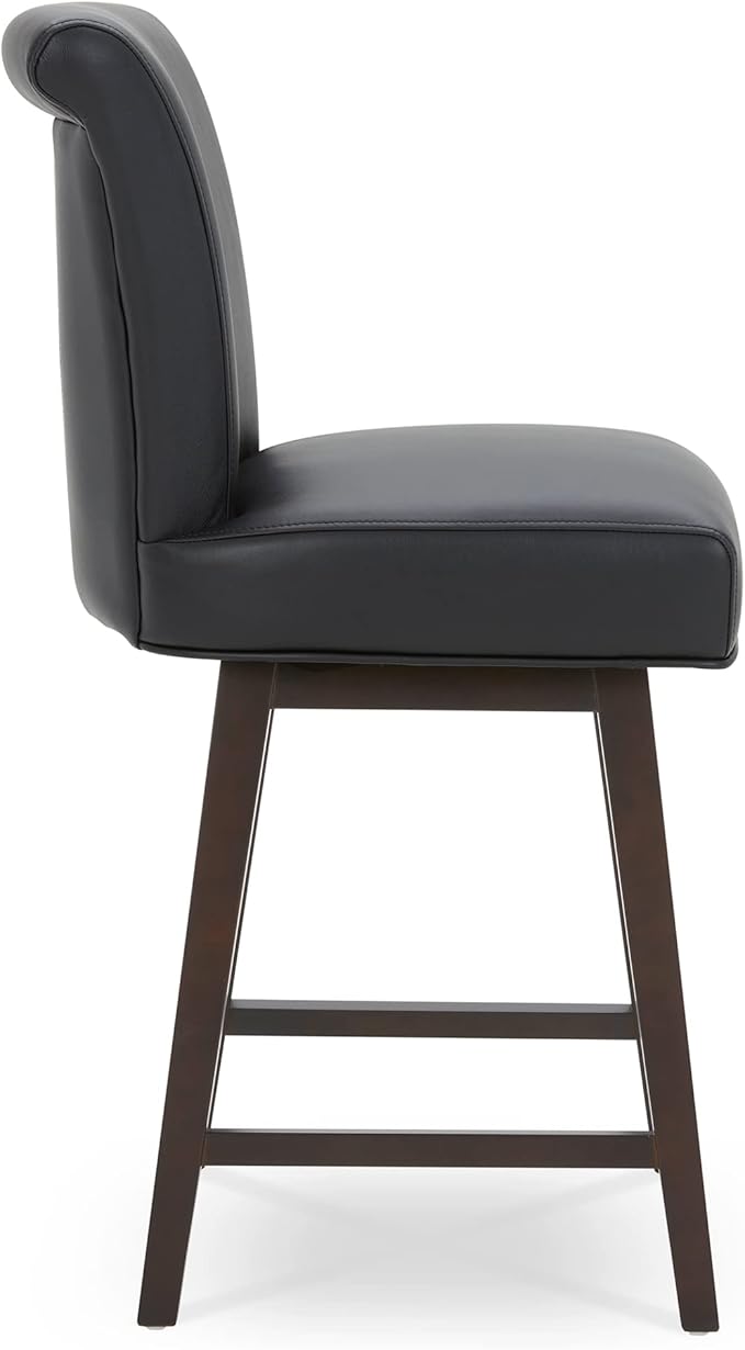 CHITA 26 Inch Counter Height Swivel Bar Stools Set of 4, FSC Certified Modern Upholstered Faux Leather Swivel Barstool Chair with Back, Black