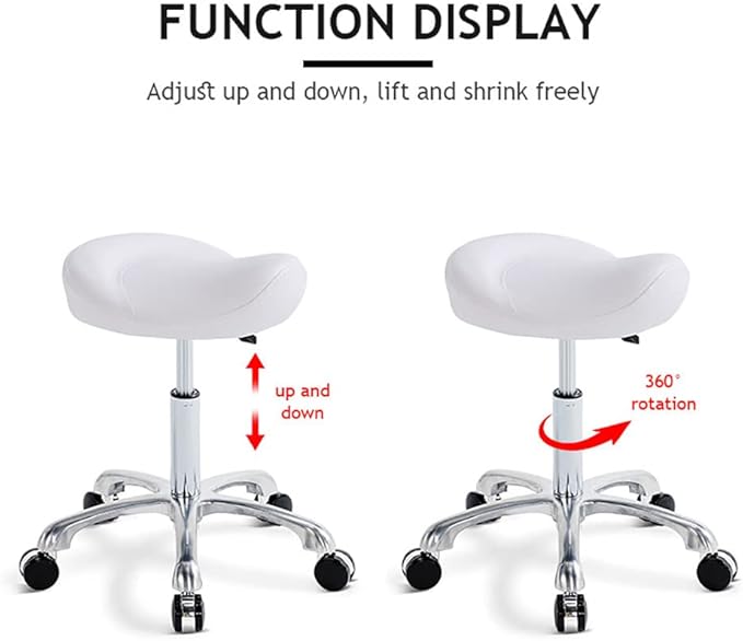 Saddle Stool Rolling Swivel Height Adjustable with Wheels. Saddle Chair Salon, Spa, Tattoo, Pedicure, Massage -Esthetician Chair(White)