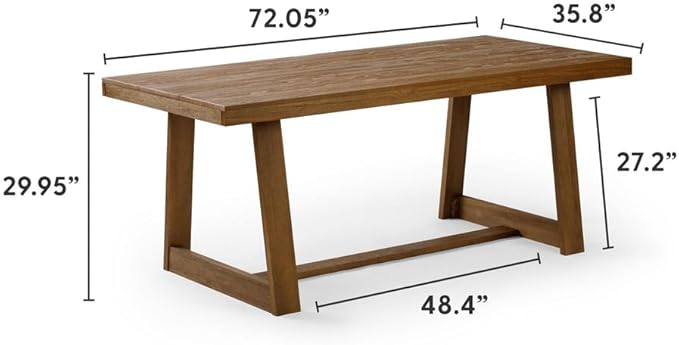 Plank+Beam 72 Inch Farmhouse Dining Table, Solid Wood Rustic Kitchen Table, Large Wooden Rectangular Dinner Table for Dining Room, Home Office, Living Room Furniture, Easy Assembly, Pecan Wirebrush