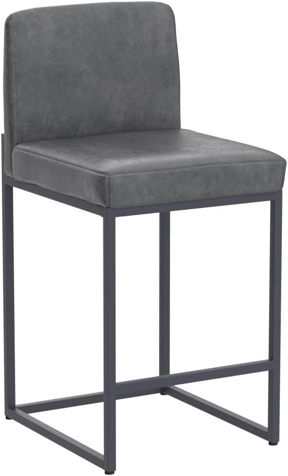 ALPHA HOME 24 Inch Bar Stools Set of 4 Kitchen Counter Stools with Back Pu Leather Counter Chair Counter Height Bar Stools with Upholstered Footrest Sturdy Chromed Metal Steel Frame, Grey