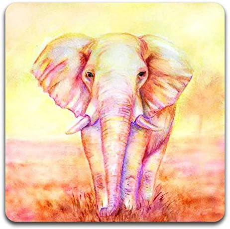 Watercolor Elephant Square Coaster Set - Made of Recycled Rubber - Set of 4